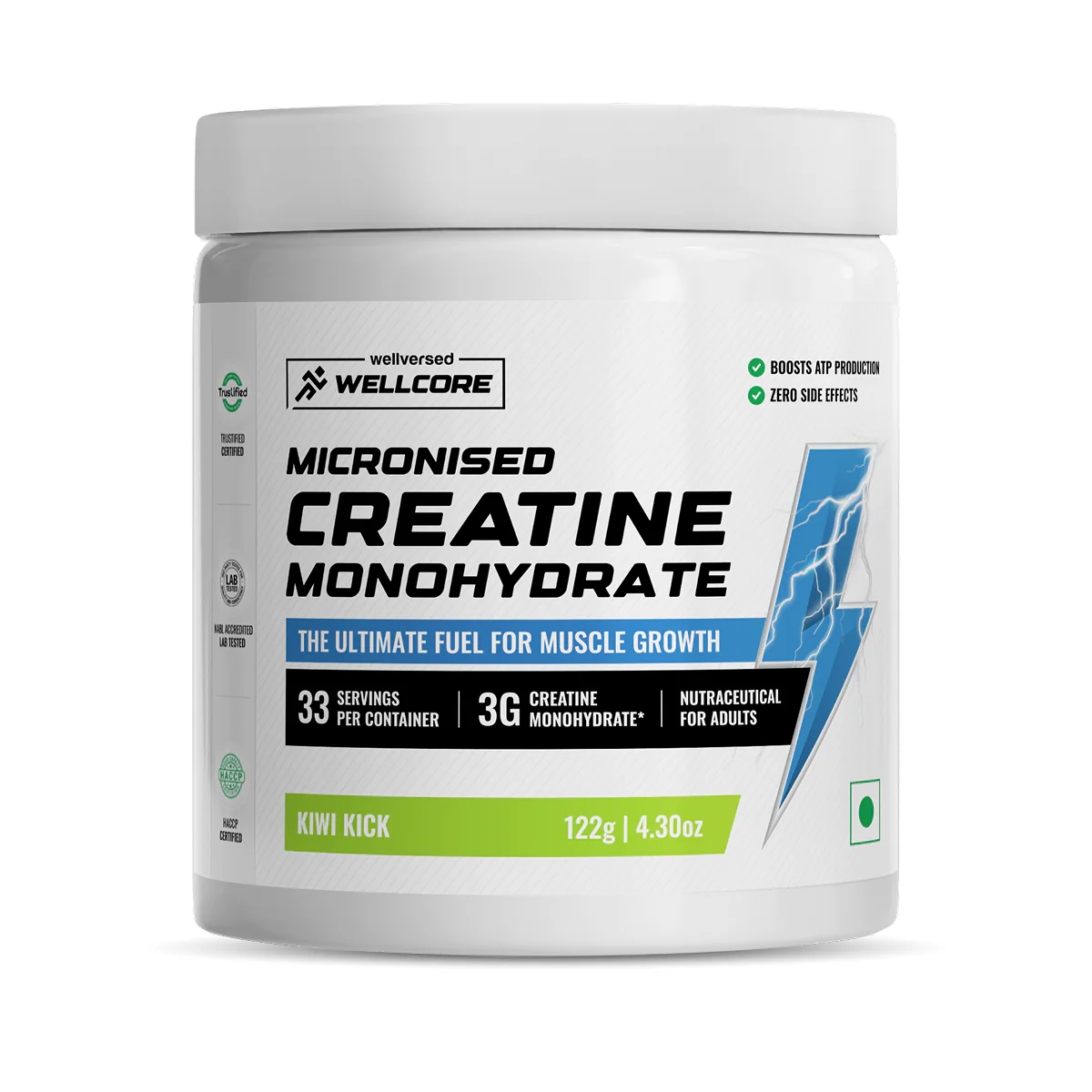 Wellcore - Pure Micronised Creatine Monohydrate | Kiwi Kick (122g, 33 servings)  Rapid Absorption | Enhanced Muscle Strength & Power | Fast Recovery | Increased Muscle Mass